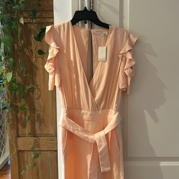 NEW MAJE xs Piruize Cold-shoulder Crepe And Stretch-twill Jumpsuit In Mandarine - Picture 5 of 11